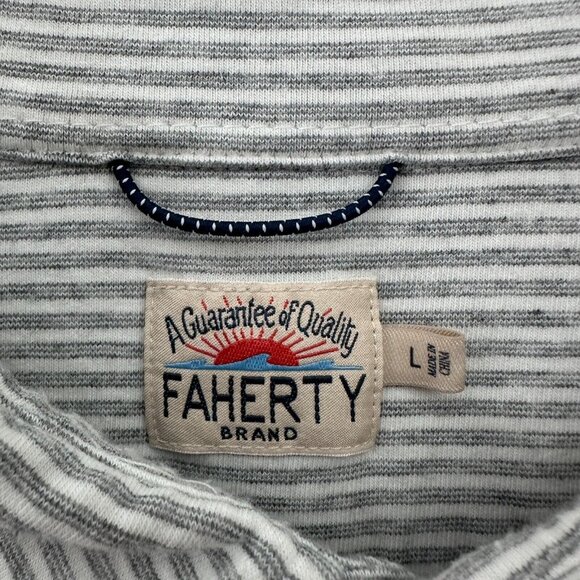 Faherty Movement Polo Shirt Mens L Gray Striped Pima Cotton Soft Stretch Preppy - Picture 3 of 8